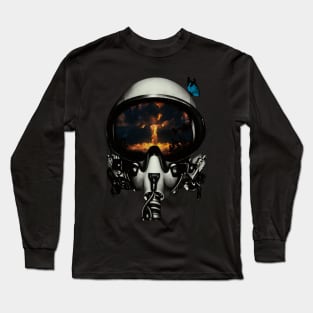 Glitch Art Atomic bomb in fighter pilot's helmet Long Sleeve T-Shirt